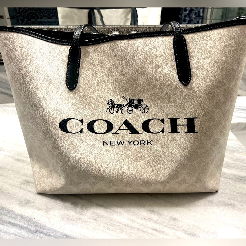Coach City Tote Bag in Signature Coated Canvas in White / Black. Cute!!!